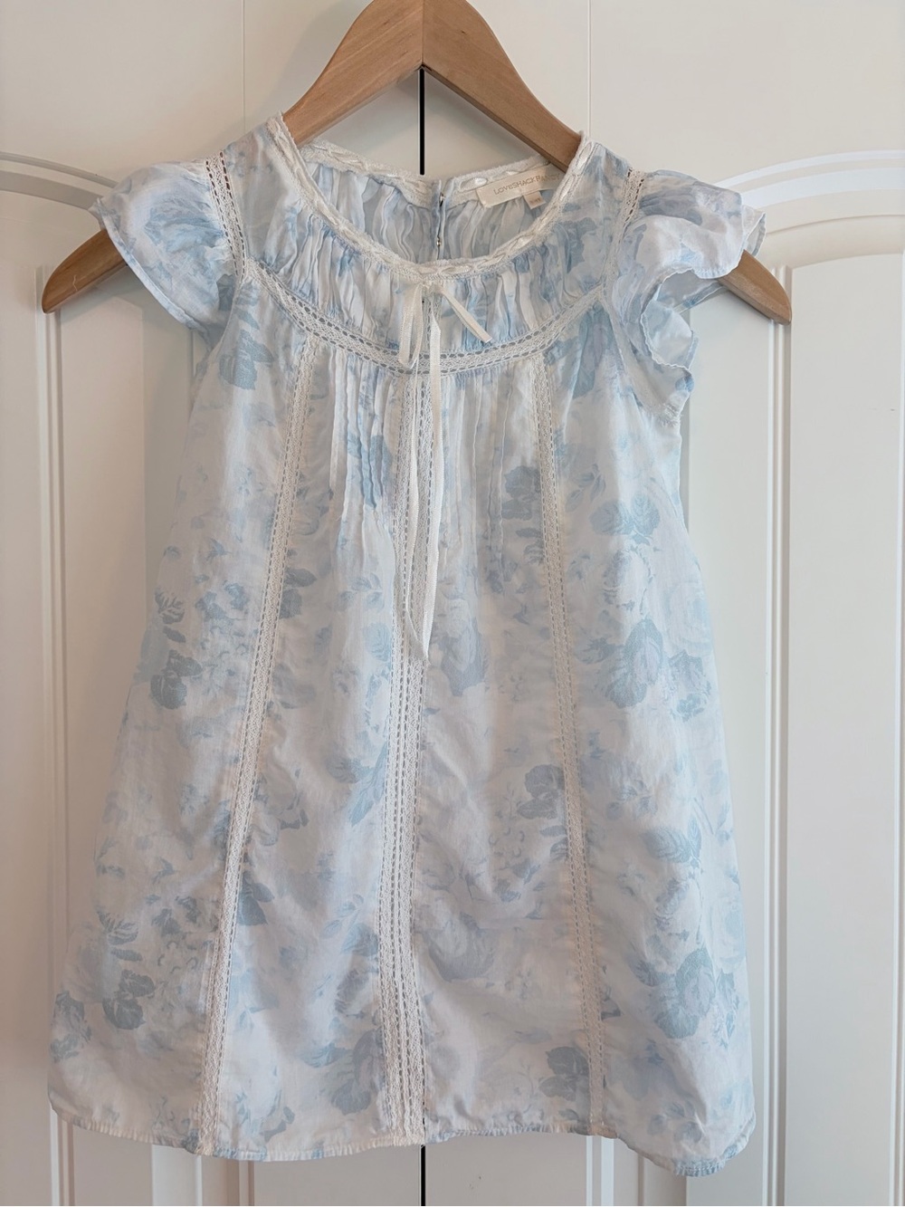Love Shack Fancy Girls Flutter Sleeve Gown Slate Blue Dream Size 3 - 4Y